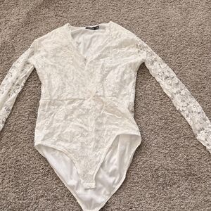 NWOT Elegant White Lace Bodysuit Top